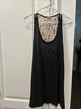Vocal Black Tank Dress with Gold Stud Accents